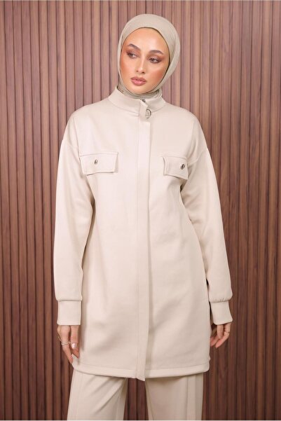 TRENDTESETTÜR Women's Beige Pants and Scuba Knitted Suit t 7235