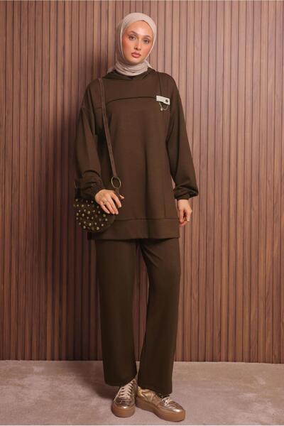 TRENDTESETTÜR Women's Brown Hooded Pants Suit t 2017