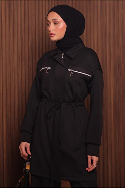 TRENDTESETTÜR Women's Black Pants and Scuba Knitted Suit t 9235