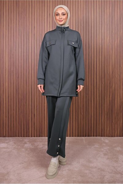 TRENDTESETTÜR Women's Gray (Anthracite) Pants and Scuba Knitted Suit t 7235