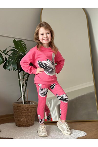 CoolCix Girls' Seasonal Cotton Fabric Printed Tights and Sweatshirt 2-Piece Set