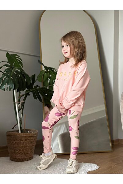 CoolCix Girls' Seasonal Cotton Fabric Printed Tights and Sweatshirt 2-Piece Set