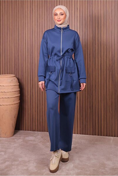 TRENDTESETTÜR Women's Dark Blue (Indigo) Pants Suit with Drawstring Waist t 0335