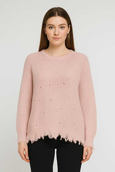 ANATOLIATEKSTILE Women's Oversize Sweater – Thick Knit, Lightly Distressed He...