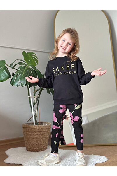 CoolCix Girls' Seasonal Cotton Fabric Printed Tights and Sweatshirt 2-Piece Set