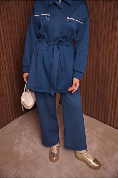 TRENDTESETTÜR Women's Dark Blue (Indigo) Pants and Scuba Knitted Suit t 9235