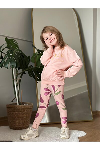 CoolCix Girls' Seasonal Cotton Fabric Printed Tights and Sweatshirt 2-Piece Set