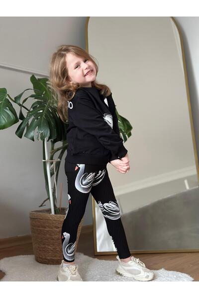 CoolCix Girls' Seasonal Cotton Fabric Printed Tights and Sweatshirt 2-Piece Set