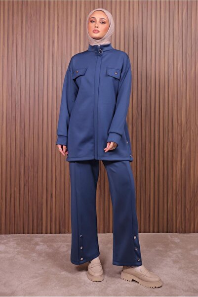 TRENDTESETTÜR Women's Dark Blue (Indigo) Pants and Scuba Knitted Suit t 7235