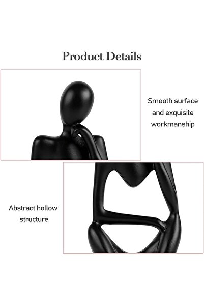 genernic Set of 3 Abstract Thinker Statue Resin Sculptures Black Modern Home Decor Bookshelf