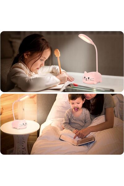Generic Cute Cat LED Desk Lamp Pink USB Rechargeable 360 Gooseneck Eye Care Foldable Table Light