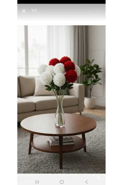 YASİMA 1 adet beyaz 1 adet kırmızı 7 dallı krizantem ev vazo YILBAŞI