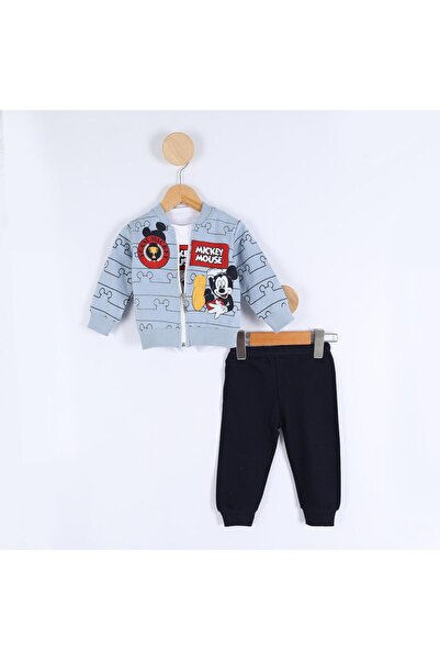 sally baby 2 Thread Seasonal 3-Piece Set, Mouse Pattern, Text, Zipper, Bottom and Top Set, Tracksuit Set