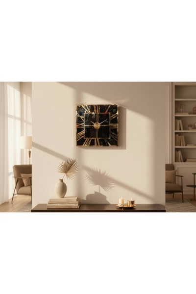 COOLOVS 40x40 cm Siyah Aynalı Gold Pleksi Duvar Saati – Şık ve Modern Dekorat...