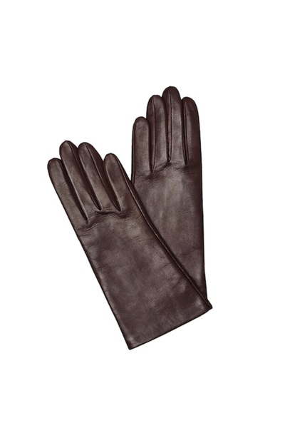OEM Classic Women's Gloves, Nappa Leather, Silk Lining, Nora Model — Cream, Eggplant
