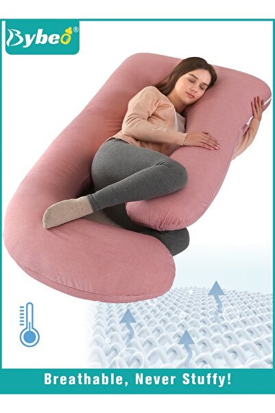 BYBEO وسادة الحمل مع غطاء تبريد، وسائد الأمومة للنوم، دعم الجسم على شكل حرف U للظهر،