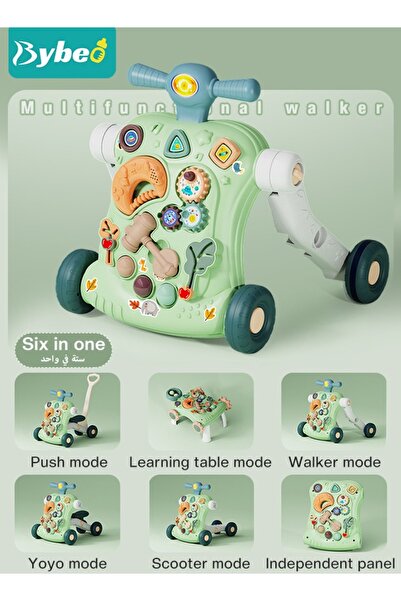 BYBEO 6 in 1 Multifunctional Baby Sit to Stand Walker With Activity Center Toddler Trolley & Push Stroller