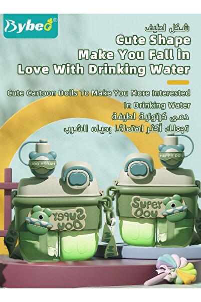 BYBEO Kids Water Bottle, Toddler Straw Cup With Double Drink Compartment, Portable Drinking Cup With Shoul