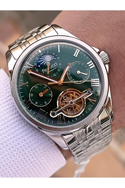 Ferrucci Automatic and Self-Winding Sun and Moon Phase Dial Steel Band Men's Wristwatch Bfc.03606.2