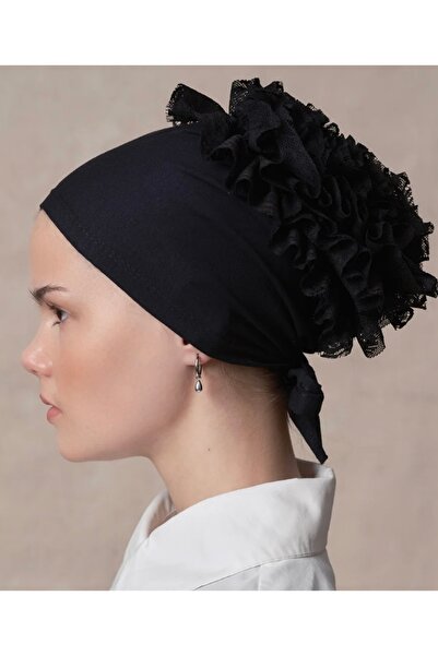 MİNELEŞARP34 Fırfırlı lüks topuz bone . Siyah renk . Esnek. 50 li toplu iğne ...