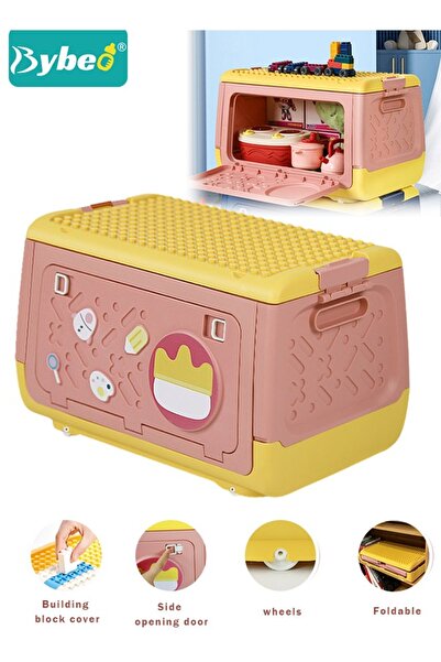 BYBEO صندوق تخزين ألعاب بعجلات وغطاء مكعبات بناء، صندوق تخزين ألعاب الأطفال و...