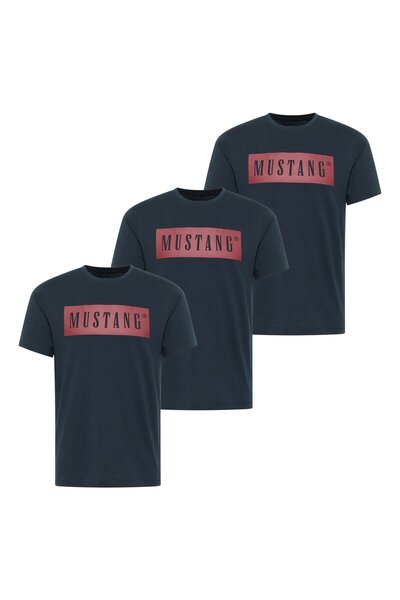 Mustang Herren T-Shirt 3er Pack - Austin, Big Logo, Bio-Baumwolle, Single Jersey