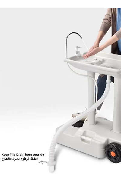 Cady One Foldable hand wash basin for outdoor use, ideal for travel and camping, equipped with a foot pump and a 30-liter water tank.