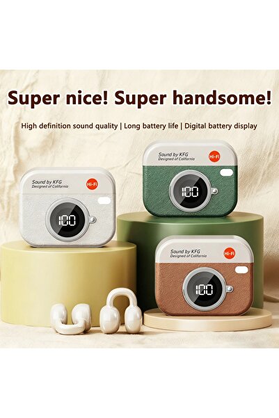 Generic 3pcs 3colors Retro Camera In-Ear LED Screen Sports Headset Noise Cancelling Bluetooth Earphones