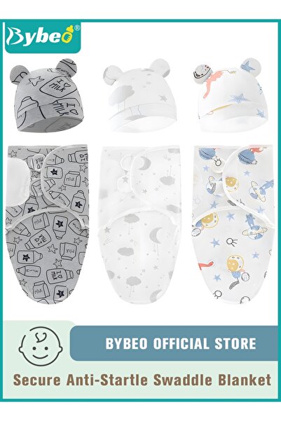 BYBEO 6 PCS Baby Swaddle Blanket Wrap Cap Set Newborn Infant Sleep Sack With ...