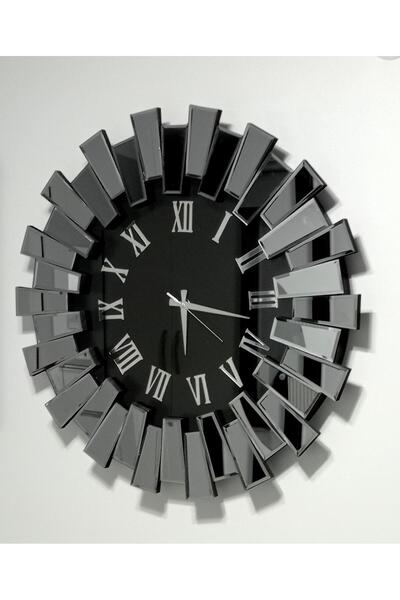 Amisos Dekor Piyano Aynalı Saat – 80 cm Çapında, Füme Kenarlarla Zarif ve Mod...