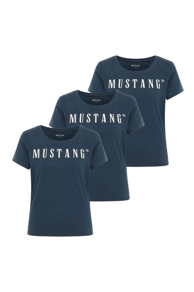 Mustang Damen T-Shirt 3er Pack - Alma, Baumwolle, Rundhals, Logo