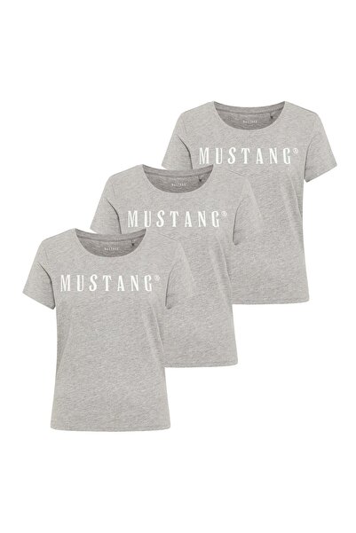 Mustang Damen T-Shirt 3er Pack - Alma, Baumwolle, Rundhals, Logo