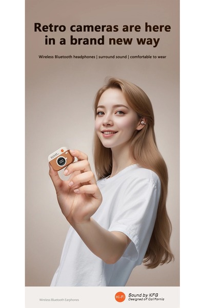 Generic Retro Wireless Bluetooth Earphones with Battery Display Long Endurance Clip on Ear Noise Reduction