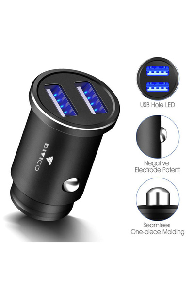 divico A3004 Dual USB 2.4A Zinc Alloy Car Charger – Compact Fast Charging Adapter for Vehicles