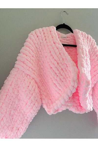 Alize Pinterest Hand Knitted Daisy Detailed Puffy Women's Floral Cardigan Jac...