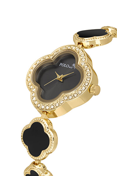 Polo Air ساعة يد نسائية بنقشة البرسيم، لون ذهبي وأسود، موديل PL-1559B4X