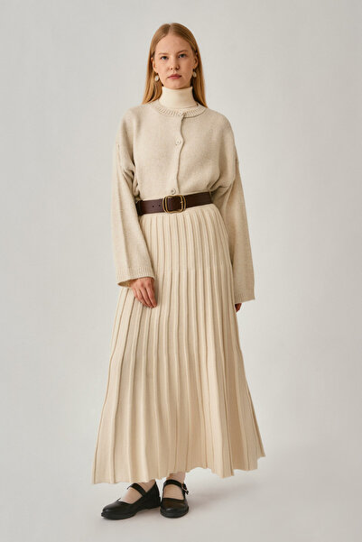 ZÜLAYS Pileli Triko Etek Ekru