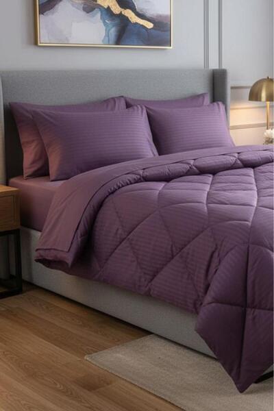 Çeyiz Diyarı Satin Pollysaten Comforter Double Quilt Set Plum