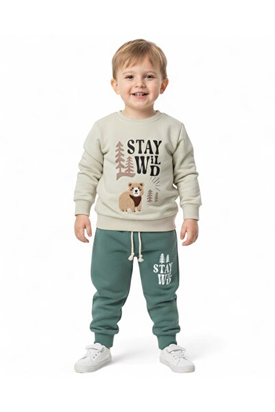 voyyo kids baby Boy's Winter 3-Thread Fleece-Lined Bear Embroidered Baby Tracksuit Set, Ages 1-2-3-4, Lower Top Baby Tracksuit Set