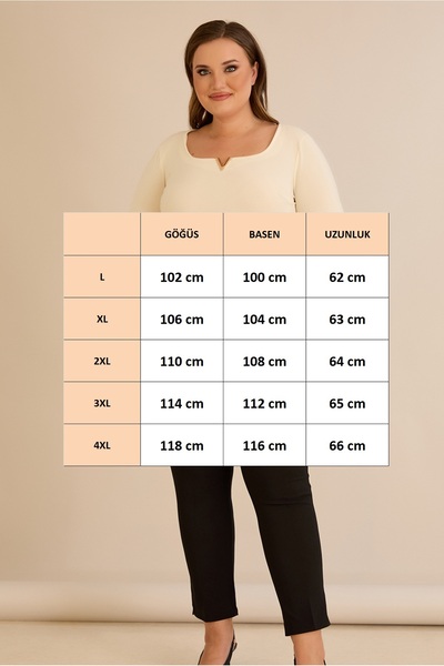 FOR ESRA BIG TREND Women's Plus Size Square V Hollow Neck Metal Accessory Long Sleeve Stretchy Crepe Blouse