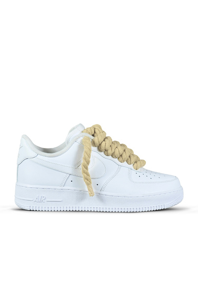 Nike Air Force 1 Rope Laces Light Coffee Cream Sail Light Ochre customized with thick laces