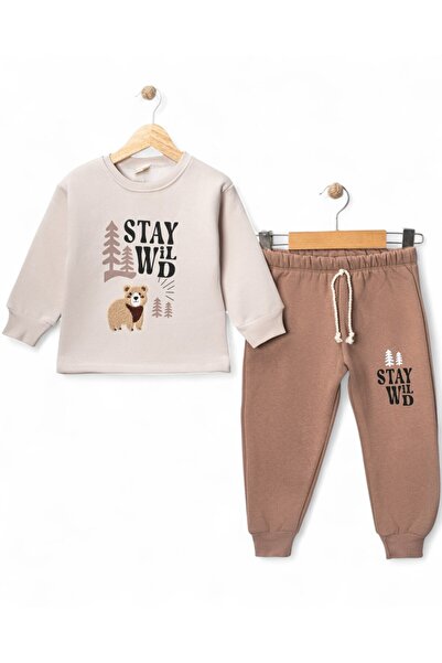 voyyo kids baby Boy's Winter 3-Thread Fleece-Lined Bear Embroidered Baby Tracksuit Set, Ages 1-2-3-4, Lower Top Baby Tracksuit Set