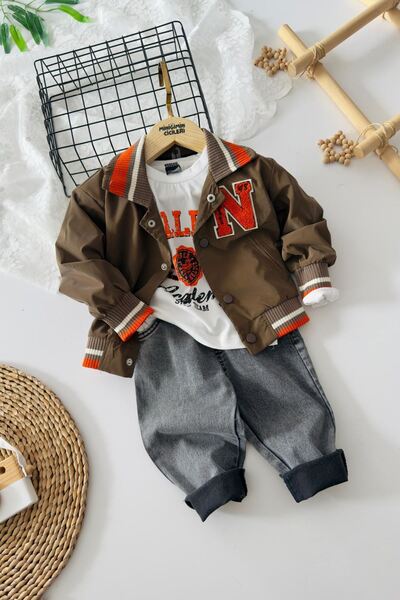 Minigimin Cicileri Set de 3 piese pentru băieți cu detalii de broderie N Panç - Maro