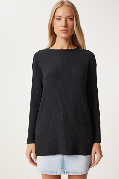 Lovelyİstanbul Patterned Long Sleeve Knitted Blouse Lzh0016 Black