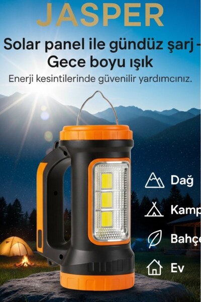 JASPER V-003 Güneş Enerjili Şarjlı Kamp Lambası (3 W + 15 W) Uzun Menzilli Ac...