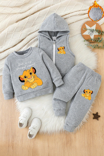 ADABEBEK Premium Young Lion Printed Vest Set 3-Piece Bottom Top Baby Set 24744