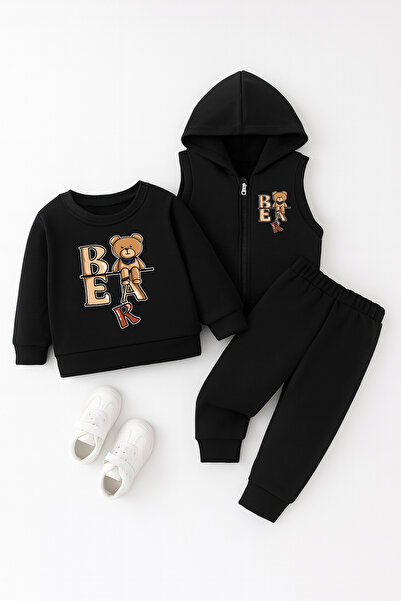 ADABEBEK Premium Sallanan Bear Printed Vest Set 3-Piece Bottom and Top Baby Set 24450