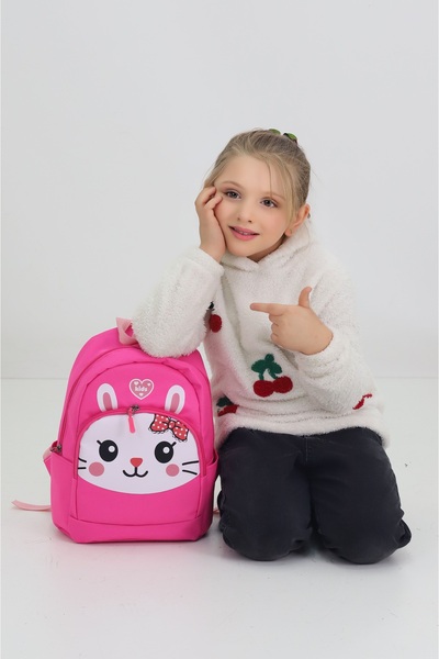 Probag Fuchsia Kindergarten Nursery Bag with Cute Rabbit Figure, 4 Compartment Girls' Backpack