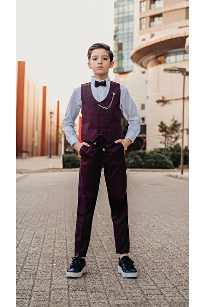 Atlas Kids Boy's Tuxedo Suit – Vest Set Bow Tie Shirts with Jogger Pants and Chains Set of 5