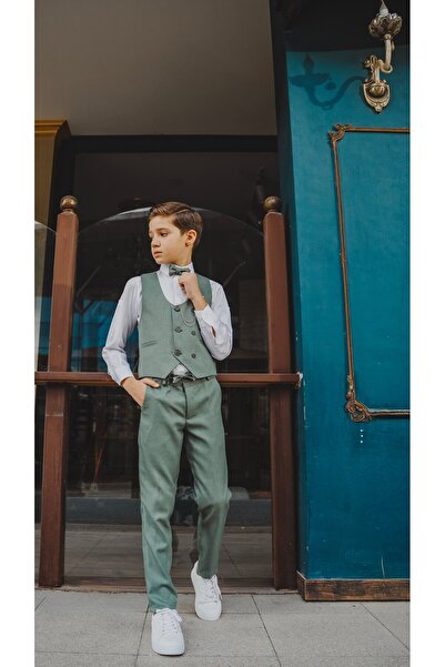 Atlas Kids Boy's Tuxedo Suit – Vest Set Bow Tie Shirts with Jogger Pants and Chains Set of 5